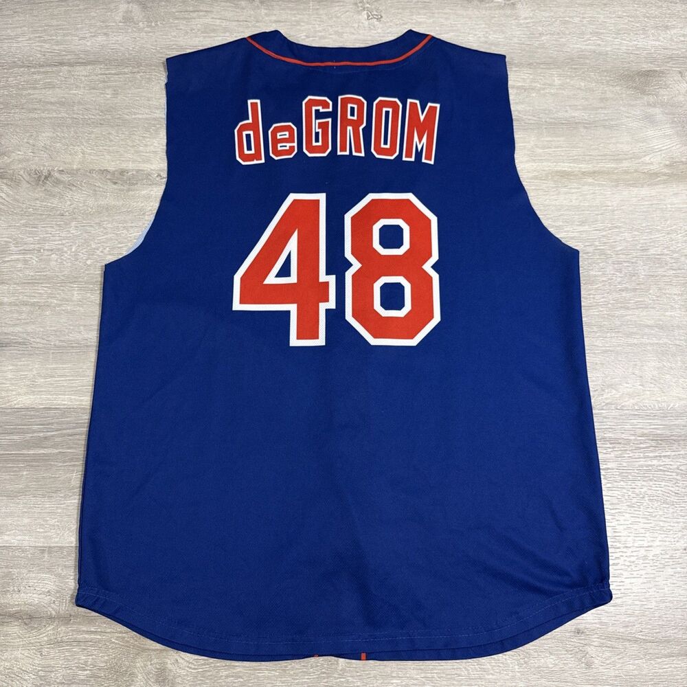 Jacob deGrom Jersey New York Mets Blue Sleeveless Men’s XL Button Front MLB